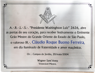 Placa da Loja Manica "Presidente Washinghton Luiz" 2626